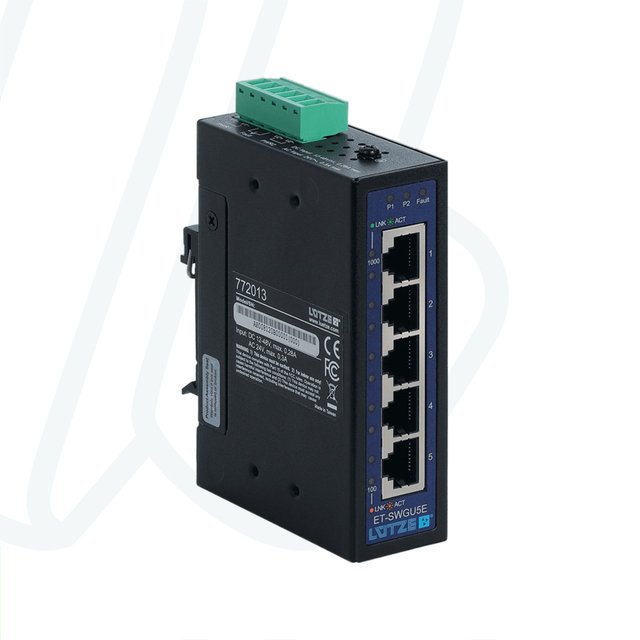 Некерований 1GB Ethernet-світч ET-SWGU5E на 5 портів, 10/100/1000 MBit DC 12...48V, AC 24V, -40°C/+75°C | LUTZE