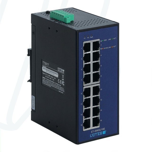 Некерований 1GB Ethernet-світч ET-SWGU16E на 16 портів, 10/100/1000 MBit DC 12...48V, AC 24V, -40°C/+75°C | LUTZE