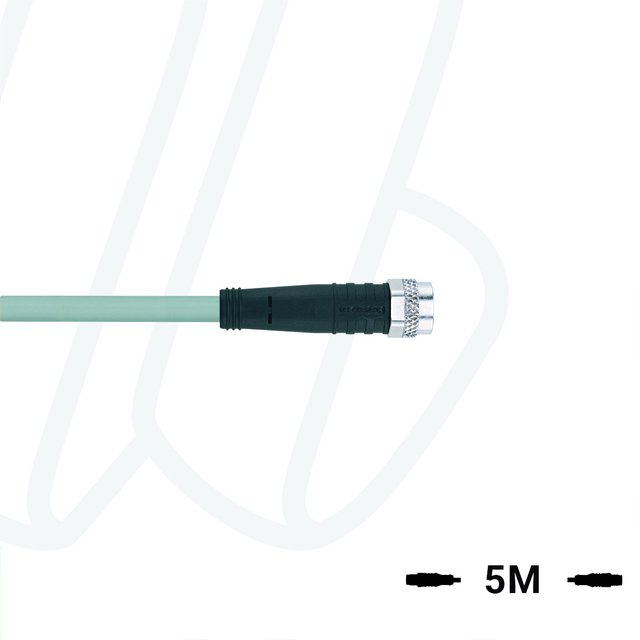 Кабель AL-SKP3-5/P00 з роз'ємом M8, гніздо, прямий, 3п, 4А, 60В, кабель ПВХ, 5м, сірий