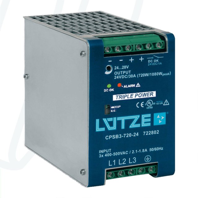 Джерело живлення LUTZE CPSB3-720-24 Compact 3 фази, регульоване, 720 Вт