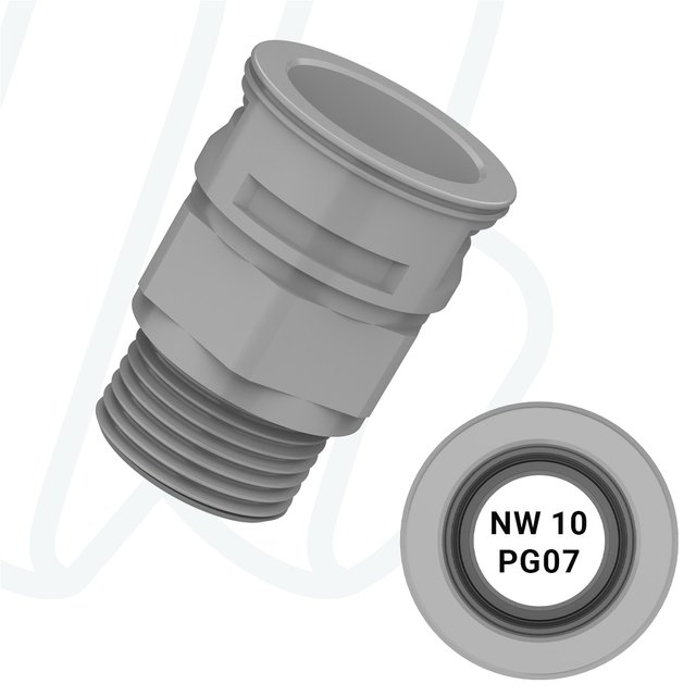 Прямий фітінг до труби NW10 з інтегрованим ущільнювачем, зовнішня різьба PG07 IP67 сірий (упак. 50 шт.), PG, PG07, 12 мм