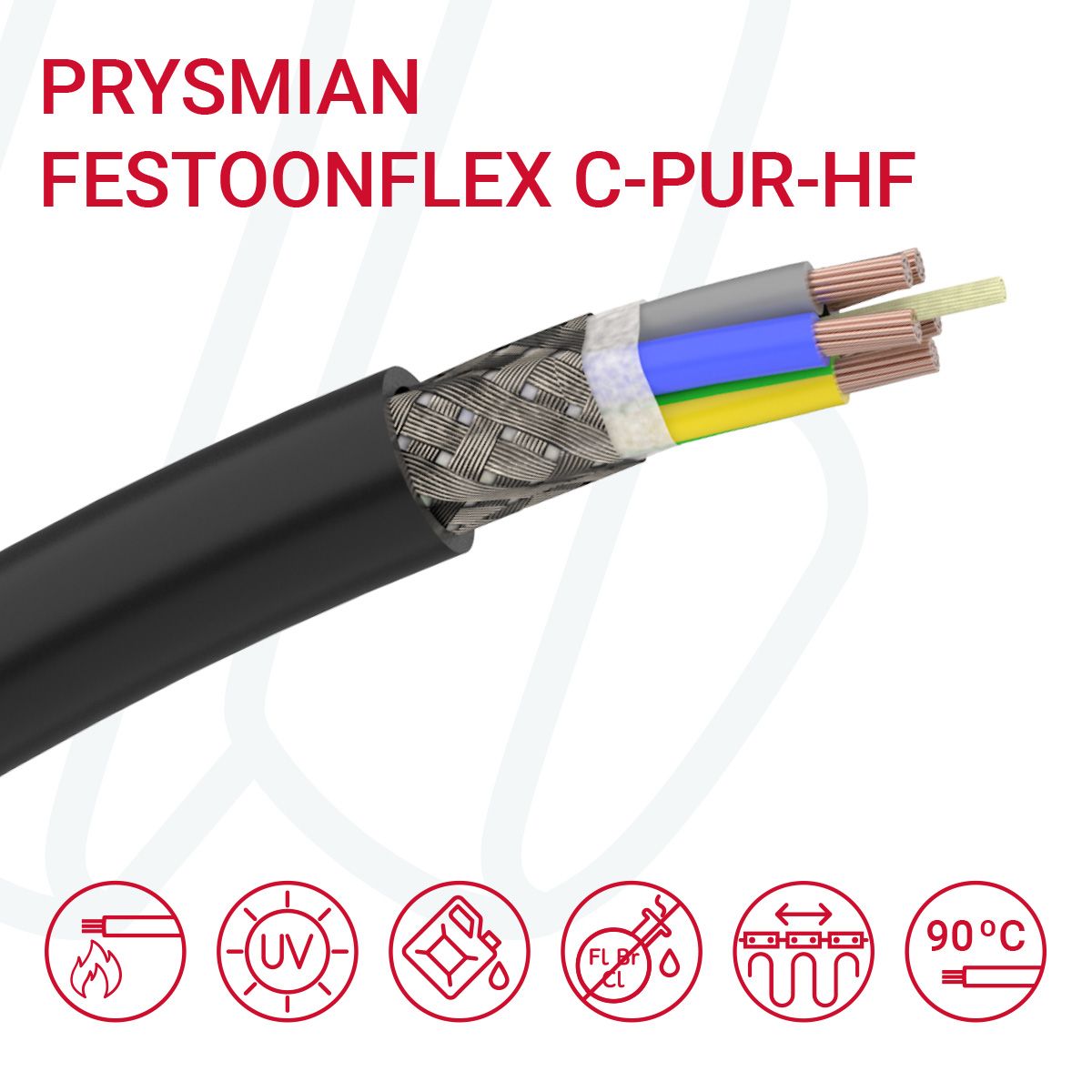 Кабель PRYSMIAN Festoonflex C-PUR-HF 04G2.5 0.6/1кВ чорний, 04, 2.5