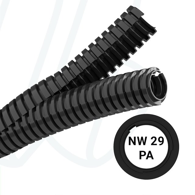 Захистна трубка з двох частин NW29 з поліаміду, чорна (упак. 25м)