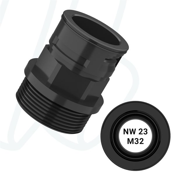 Прямий фітінг до труби NW23 з інтегрованим ущільнювачем, зовнішня різьба M32x1.5 IP67 чорний (упак. 30 шт.), M, M32x1,5, 14 мм