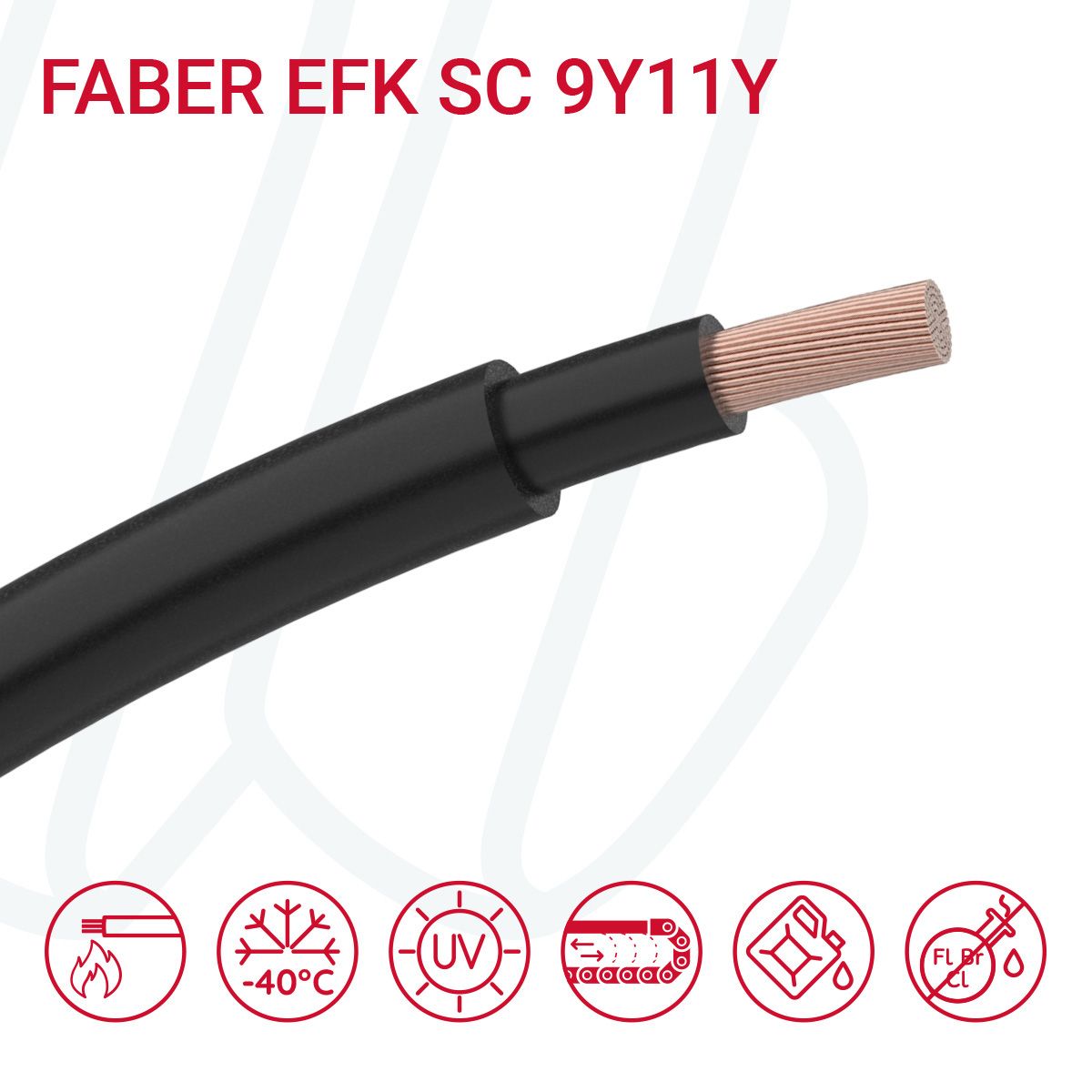 Кабель FABER EFK SC 9Y11Y-O 01X10 0.6/1кВ cUL чорний/чорний, 01, 10
