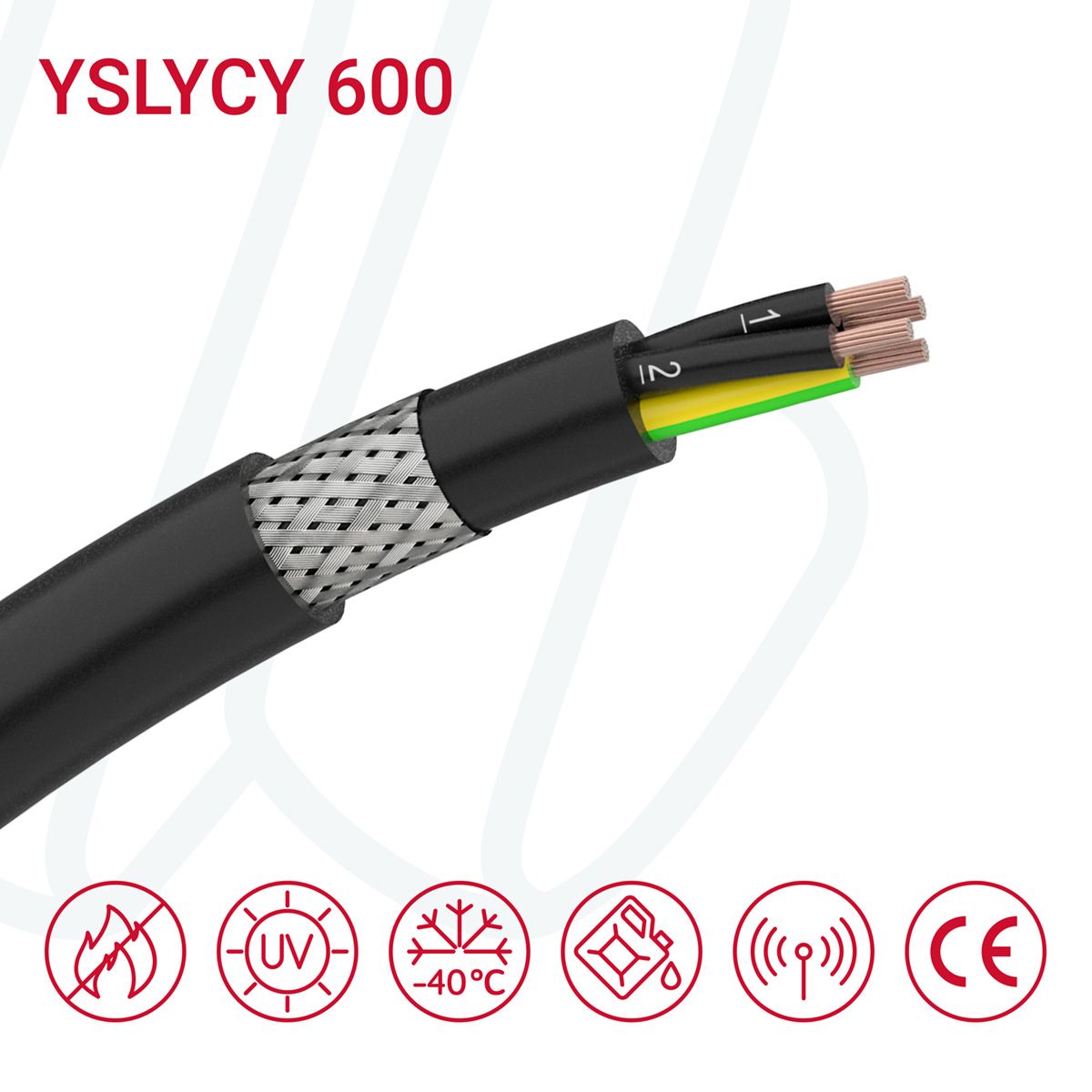 Кабель YSLYCY-OZ 600 02X1 0.6/1кВ чорний, 02, 1.0