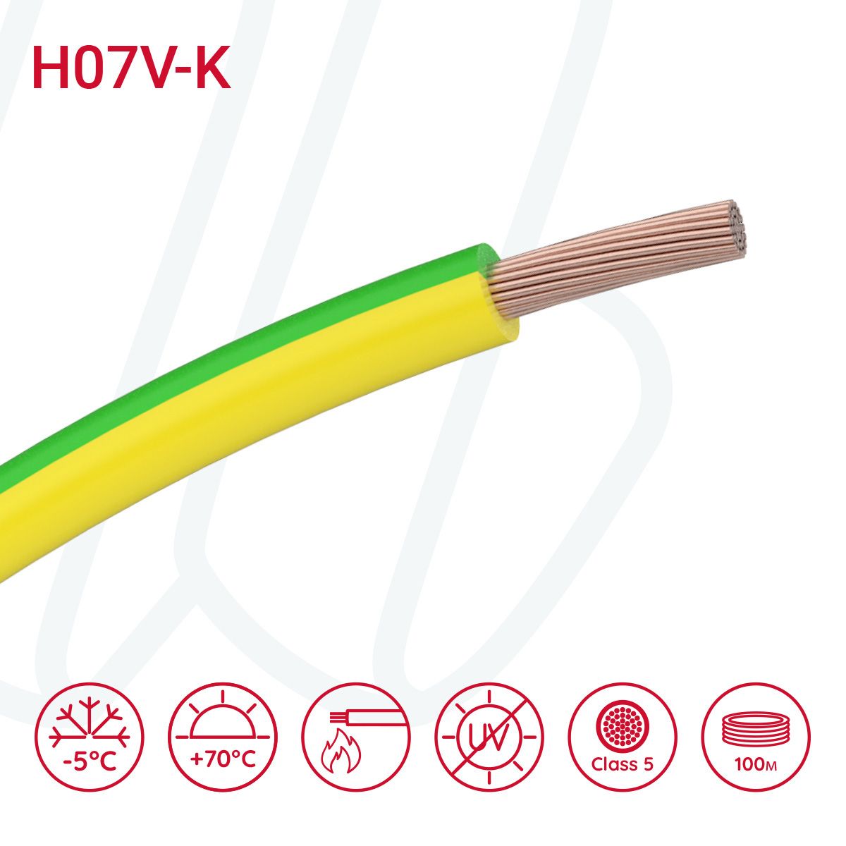 Провід монтажний гнучкий H07V-K 6 мм² жовто-зелений, 01, 6