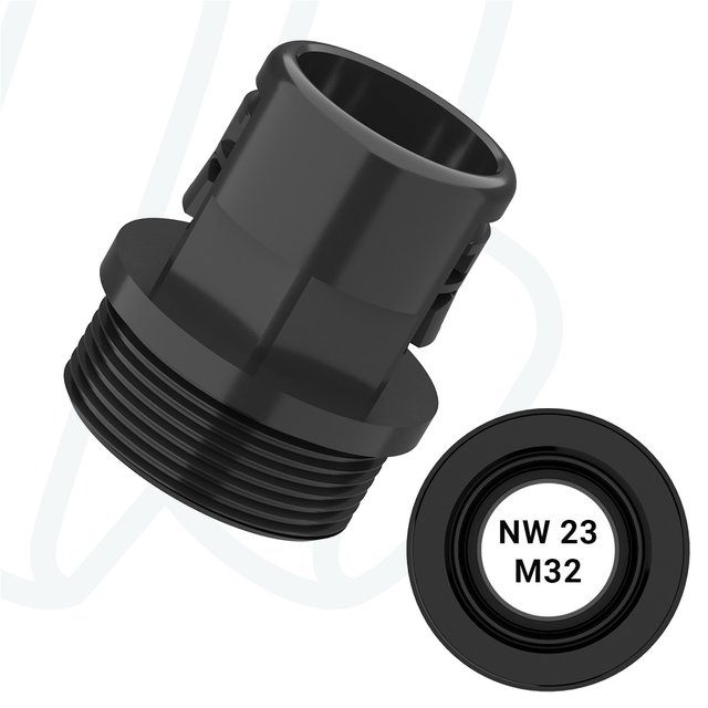 Прямий фітінг до труби NW23, зовнішня різьба M32x1.5 чорний (упак. 30 шт.), M, M32x1,5, 14 мм