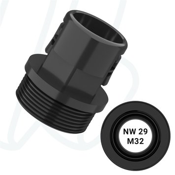 Прямий фітінг до труби NW29, зовнішня різьба M32x1.5 чорний (упак. 30 шт.), M, M32x1,5, 14 мм