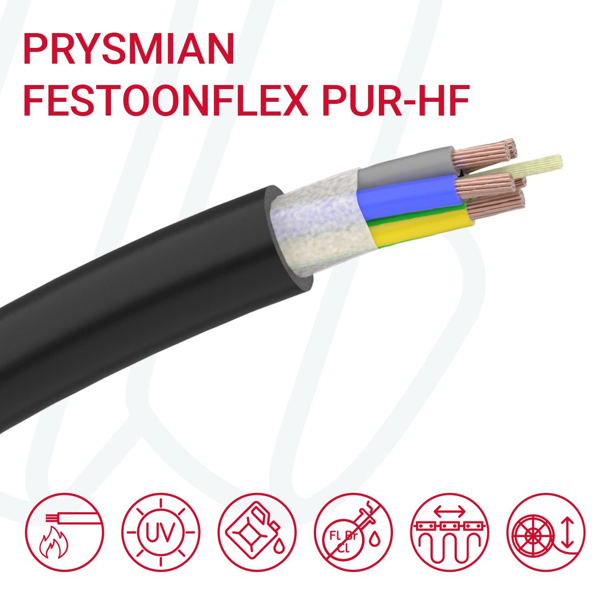 Кабель PRYSMIAN Festoonflex PUR-HF 05G16 0.6/1кВ чорний, 05, 16