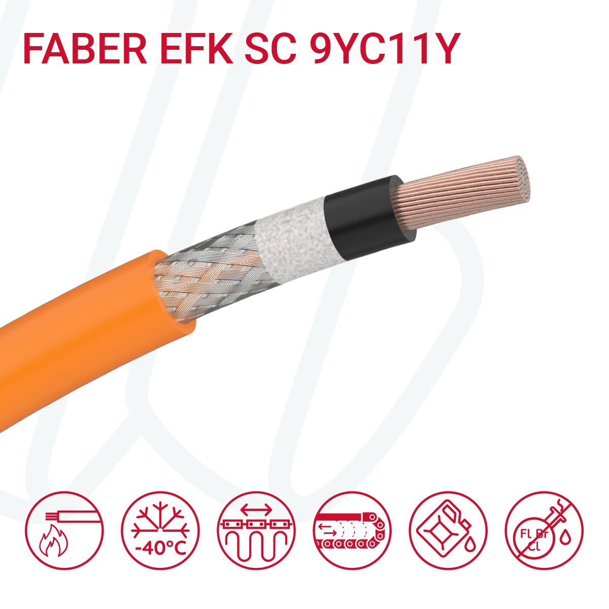 Кабель FABER EFK SC 9YC11Y-O 01X50 0.6/1кВ cUL чорний/помаранчевий, 01, 50
